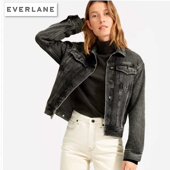 EVERLANE The Women’s Denim Jean Jacket S Washed Black Gray Minimalist 90s Boho - Picture 2 of 16